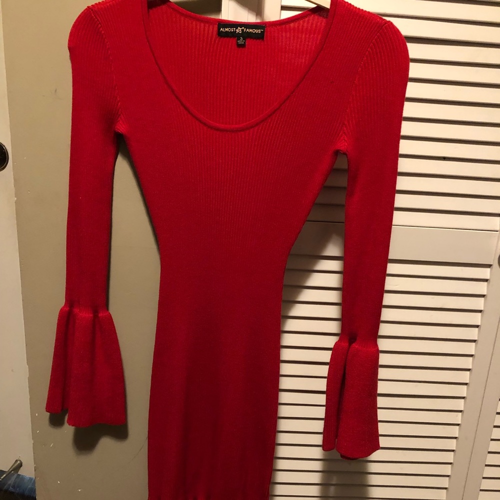 Red Long Sleeve Sweater Dress